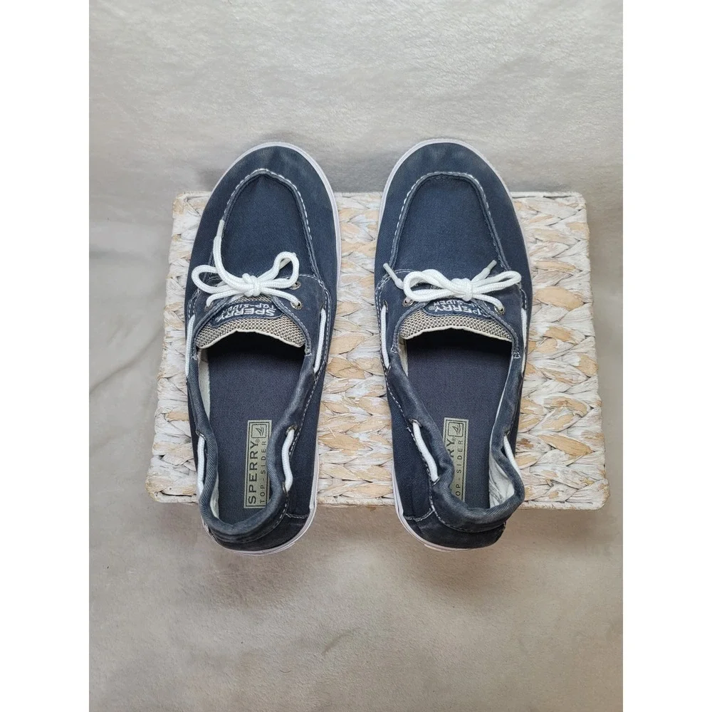 Sperry Top Sider Nautical Boat Shoes‎ Coastal Loafers Blue Canvas Preppy Size 7
